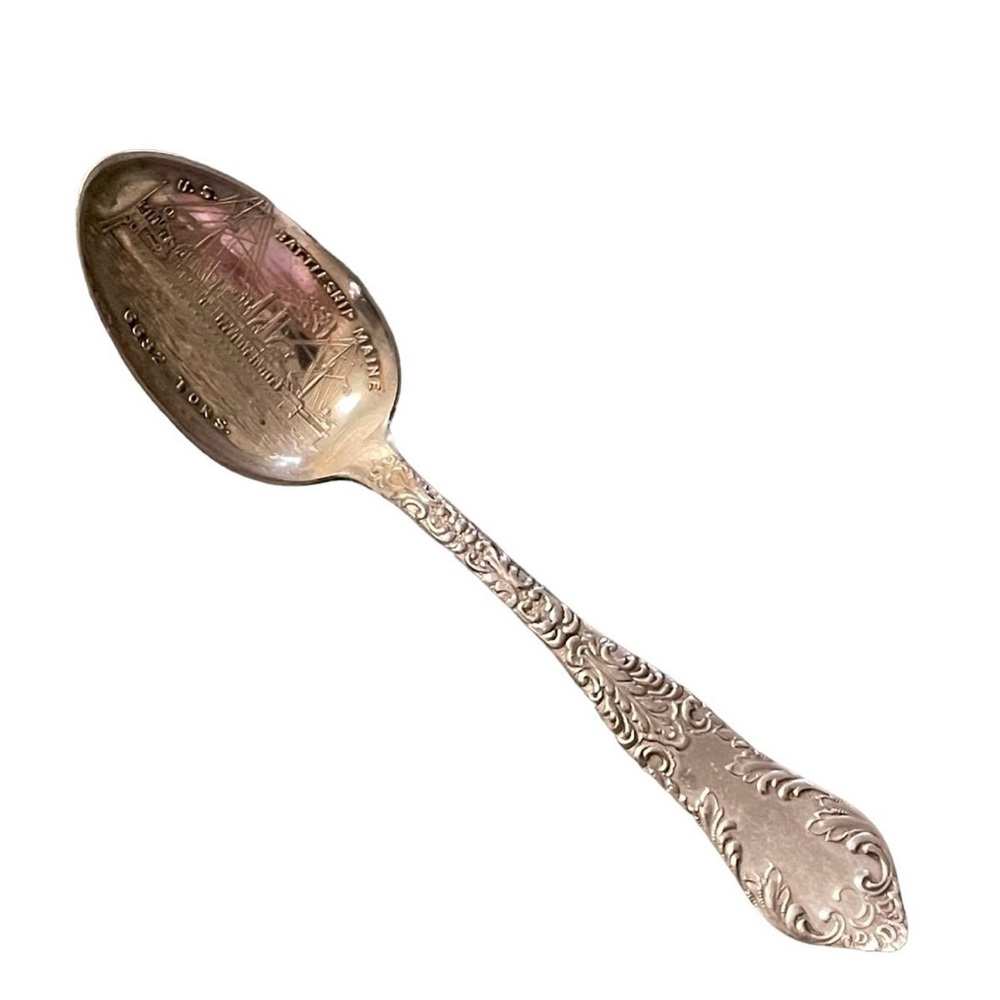 Vintage US Battleship Maine Silver Plated Souvenir 4.5” Sugar Spoon Sheffield